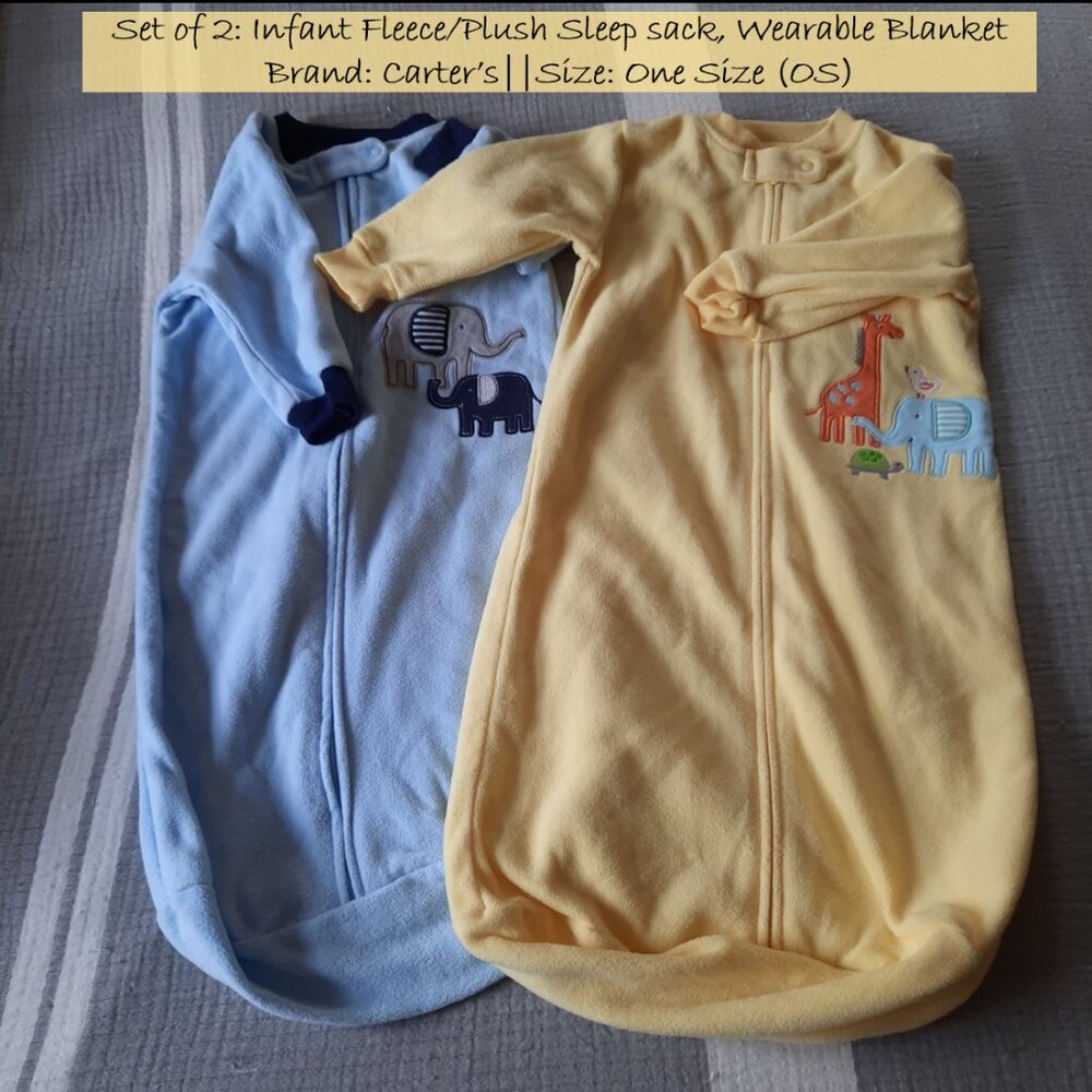CARTER'S Fleece Sleepsack, Zip-up Long Sleeves - 2 Pair/Bundle - 0-9 months